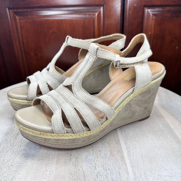 Clarks Zia Reign Womens Sandals Size 10 Strappy Open Toe Tan Wedge Espadrilles - Picture 3 of 12